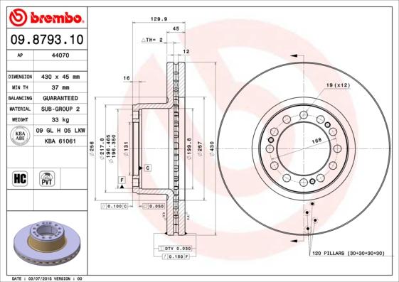 Brembo 09.8793.10 - Bremžu diski www.autospares.lv