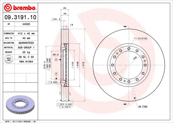 Brembo 09.3191.10 - Bremžu diski www.autospares.lv