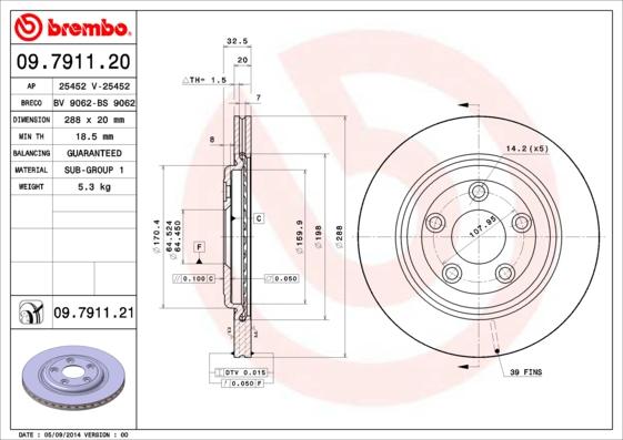 Brembo 09.7911.21 - Bremžu diski www.autospares.lv