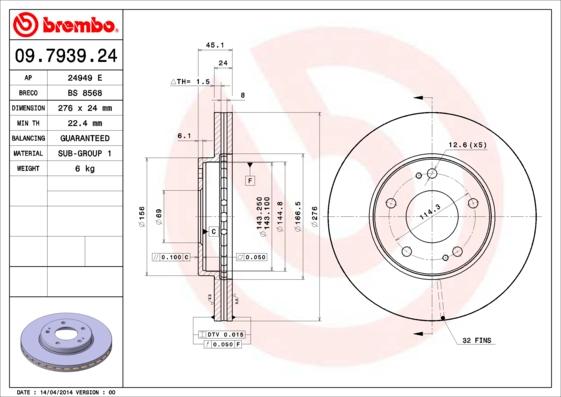 Brembo 09.7939.24 - Bremžu diski www.autospares.lv