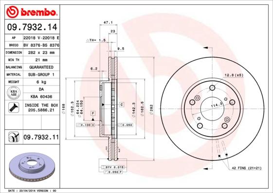 Brembo 09.7932.14 - Bremžu diski www.autospares.lv