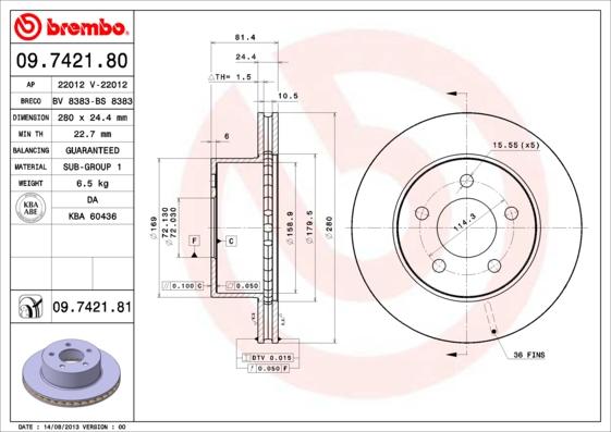 Brembo 09.7421.81 - Bremžu diski www.autospares.lv