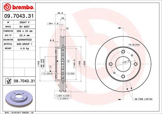 Brembo 09.7043.31 - Bremžu diski www.autospares.lv