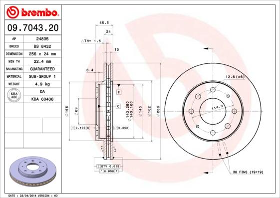 Brembo 09.7043.20 - Тормозной диск www.autospares.lv