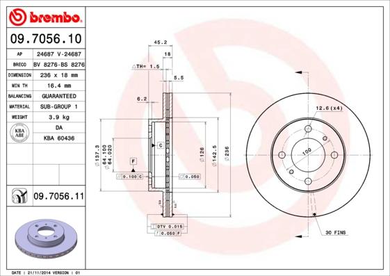 Brembo 09.7056.11 - Bremžu diski www.autospares.lv