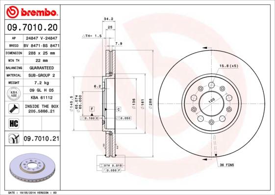 Brembo 09.7010.20 - Bremžu diski www.autospares.lv