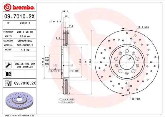 Brembo 09.7010.2X - Bremžu diski www.autospares.lv