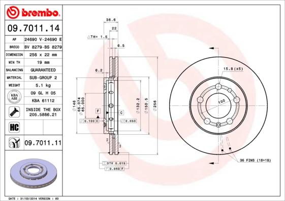 Brembo 09.7011.11 - Bremžu diski www.autospares.lv