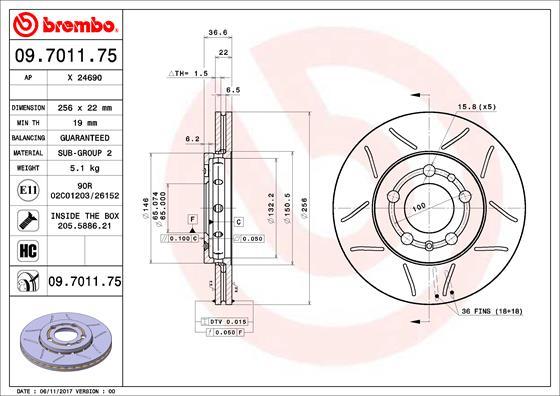 Brembo 09.7011.75 - Тормозной диск www.autospares.lv