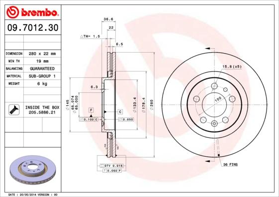 Brembo 09.7012.30 - Тормозной диск www.autospares.lv