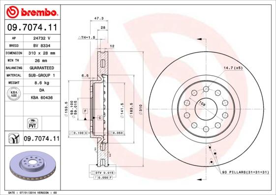 Brembo 09.7074.11 - Bremžu diski autospares.lv