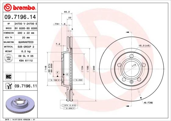 Brembo 09.7196.14 - Bremžu diski www.autospares.lv