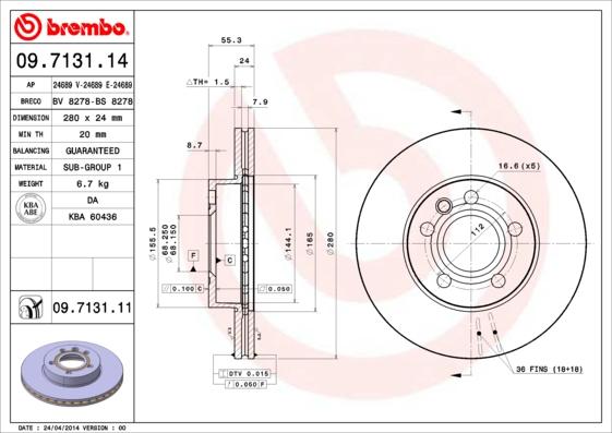 Brembo 09.7131.14 - Bremžu diski www.autospares.lv