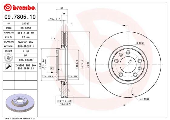 Brembo 09.7805.10 - Bremžu diski autospares.lv