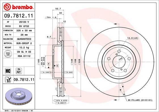 Brembo 09.7812.11 - Bremžu diski autospares.lv