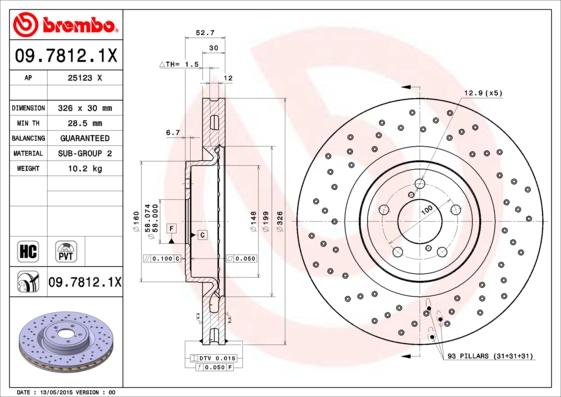 Brembo 09.7812.1X - Bremžu diski autospares.lv