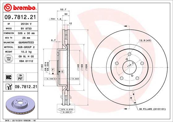 Brembo 09.7812.21 - Bremžu diski autospares.lv