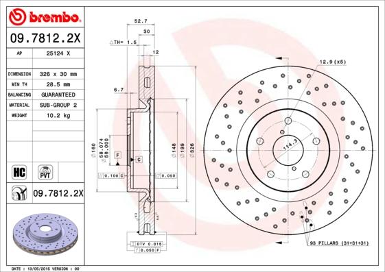 Brembo 09.7812.2X - Bremžu diski autospares.lv