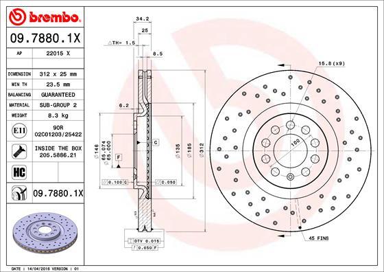 Brembo 09.7880.1X - Brake Disc www.autospares.lv