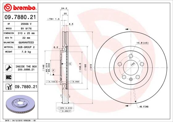 Brembo 09.7880.21 - Bremžu diski www.autospares.lv