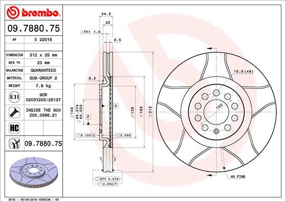 Brembo 09.7880.75 - Bremžu diski www.autospares.lv