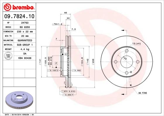 Brembo 09.7824.10 - Bremžu diski www.autospares.lv