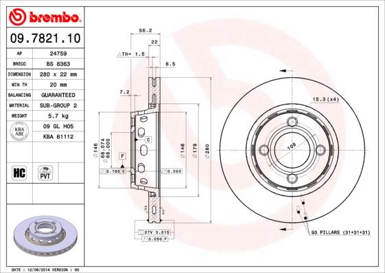 Brembo 09.7821.10 - Bremžu diski www.autospares.lv