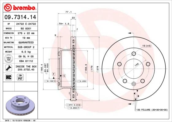 Brembo 09.7314.14 - Bremžu diski www.autospares.lv