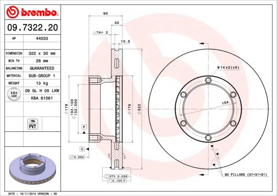 Brembo 09.7322.20 - Bremžu diski www.autospares.lv