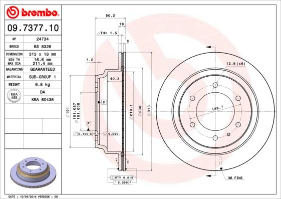 Brembo 09.7377.10 - Bremžu diski www.autospares.lv