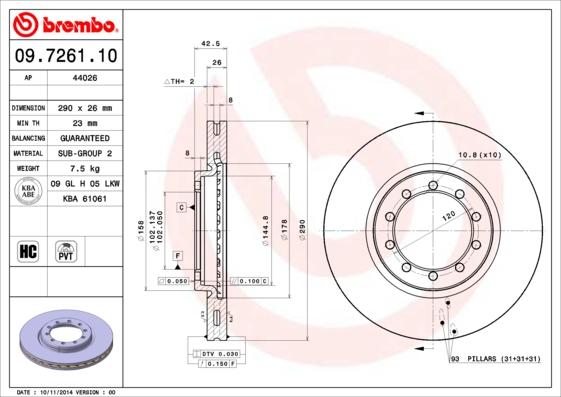 Brembo 09.7261.10 - Bremžu diski www.autospares.lv