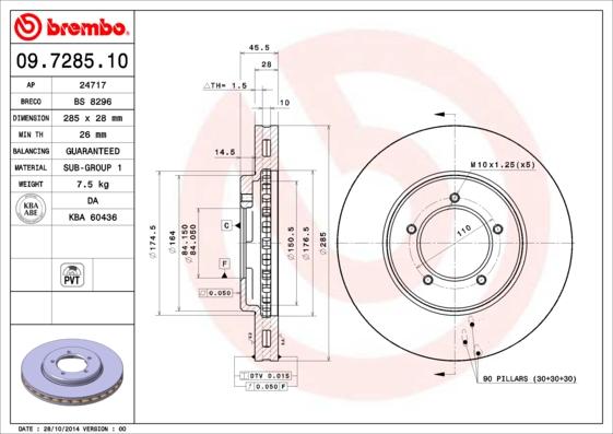 Brembo 09.7285.10 - Bremžu diski www.autospares.lv