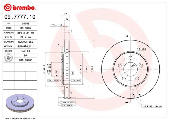 Brembo 09.7777.10 - Bremžu diski www.autospares.lv