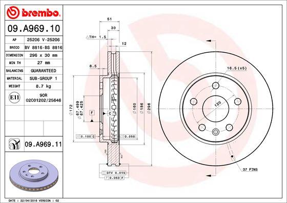 Brembo 09.A969.10 - Bremžu diski www.autospares.lv