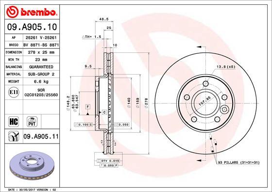 Brembo 09.A905.10 - Brake Disc www.autospares.lv