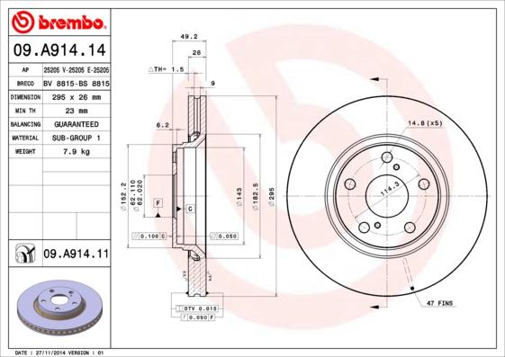 Brembo 09.A914.14 - Bremžu diski www.autospares.lv