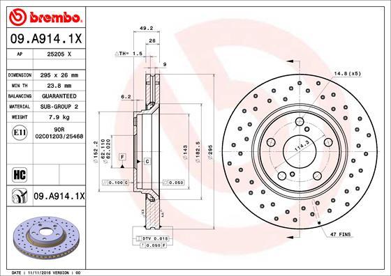 Brembo 09.A914.1X - Bremžu diski www.autospares.lv