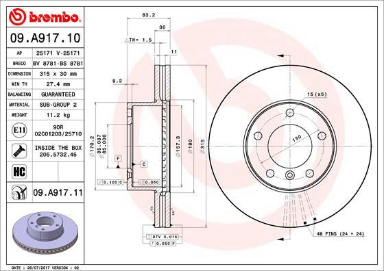 Brembo 09.A917.11 - Bremžu diski www.autospares.lv