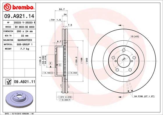 Brembo 09.A921.11 - Bremžu diski autospares.lv