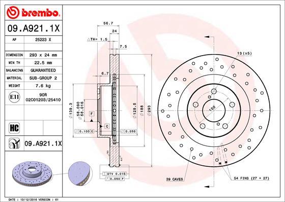 Brembo 09.A921.1X - Bremžu diski autospares.lv