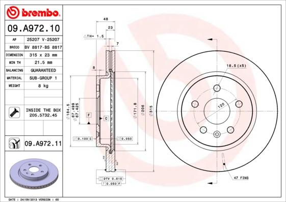 Brembo 09.A972.10 - Bremžu diski www.autospares.lv