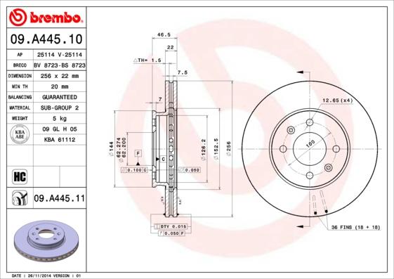 Brembo 09.A445.10 - Bremžu diski www.autospares.lv