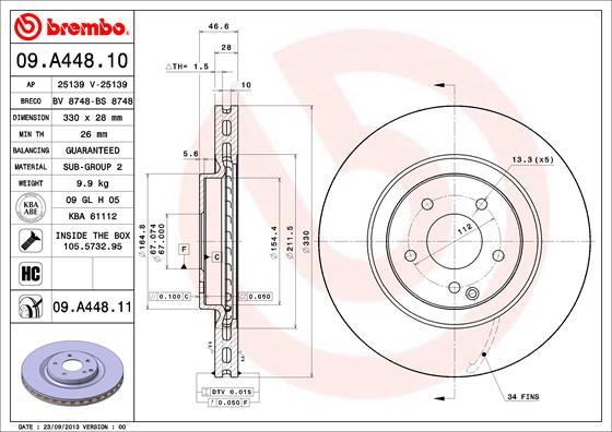 Brembo 09.A448.11 - Bremžu diski www.autospares.lv