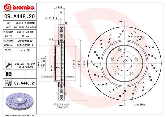 Brembo 09.A448.21 - Bremžu diski www.autospares.lv