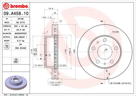 Brembo 09.A458.10 - Bremžu diski autospares.lv