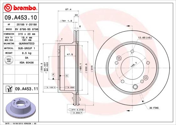 Brembo 09.A453.11 - Bremžu diski www.autospares.lv