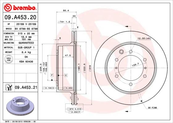 Brembo 09.A453.21 - Bremžu diski www.autospares.lv