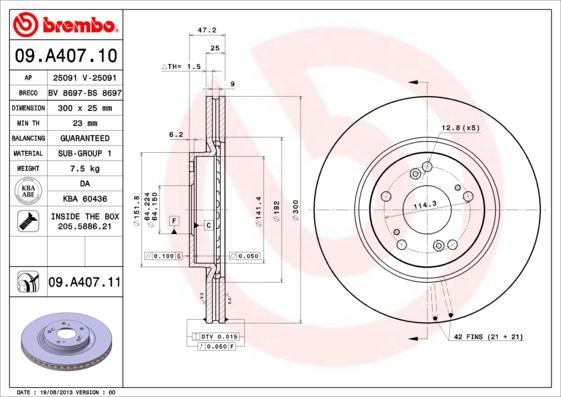 Brembo 09.A407.11 - Bremžu diski autospares.lv