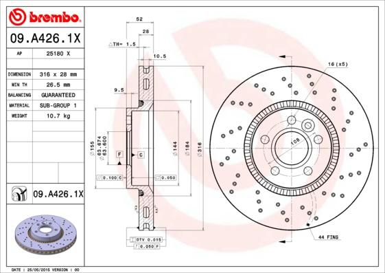 Brembo 09.A426.1X - Bremžu diski www.autospares.lv