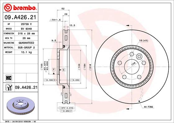 Brembo 09.A426.21 - Bremžu diski www.autospares.lv